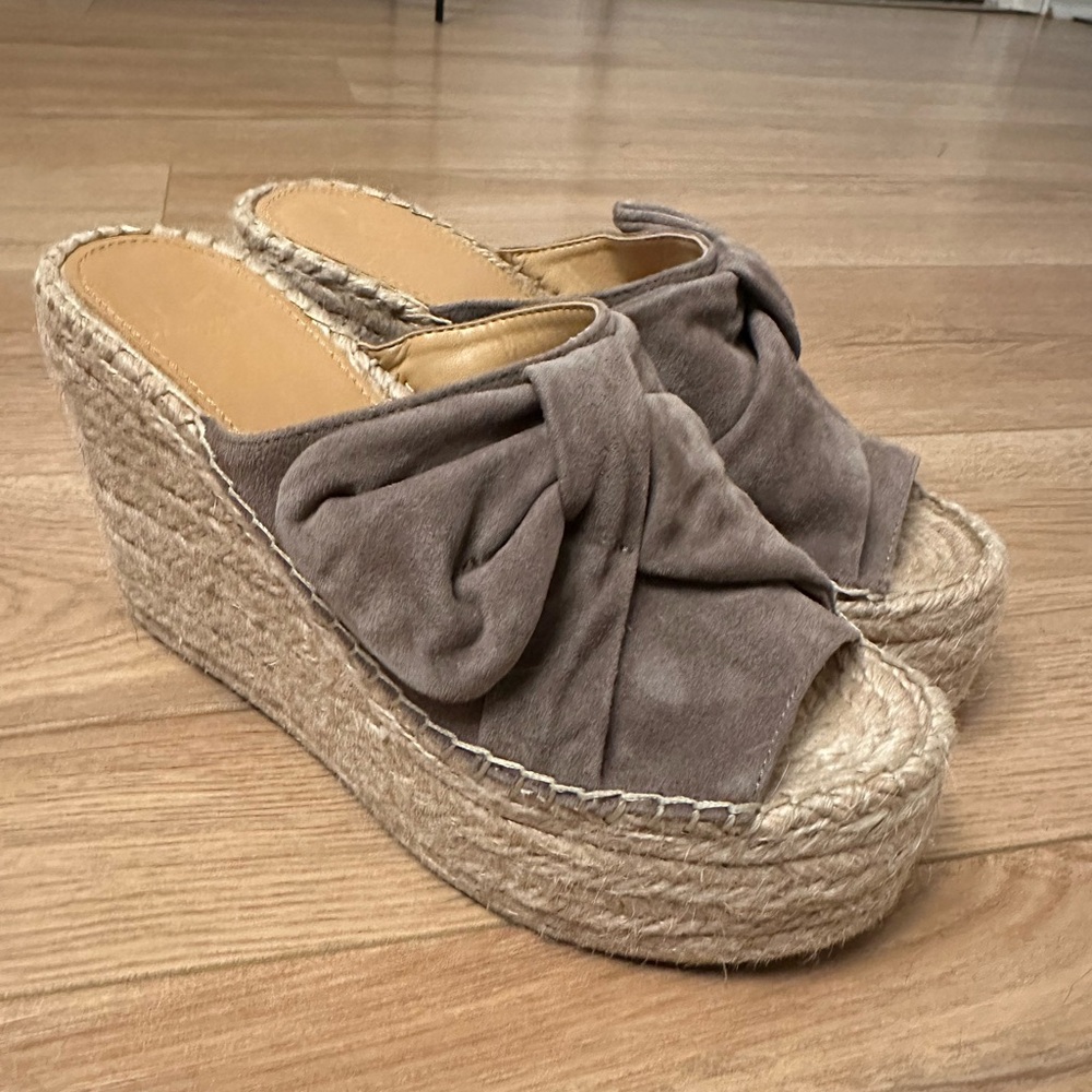 Marc Fisher Tan Wedge Espadrilles with Bow Detail
